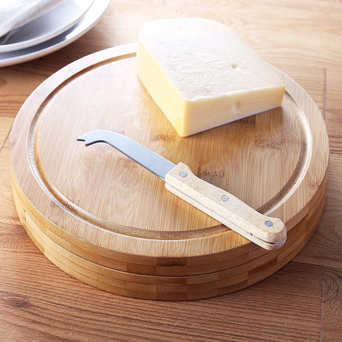 Bamboo Round Swivel Meat Platter Personalized Tray Cheese Board and Knife Set