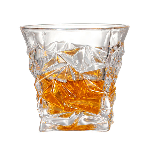 Wholesale 300 ml irregular DIA carved crystal transparent custom whisky glass tumbler hotel restaurant water glass