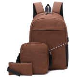 Fashion high quality external USB charging 3 sets schoolbag unisex business laptop backpack back pack