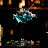 Creative puffer fish shape tall wine glass with thorn fish-shaped glass smoked molecule bar cocktail glass