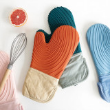 Kitchen Oven Gloves - Silicone and Cotton Double-Layer Heat Resistant Oven Mitts/BBQ Gloves/Grill Gloves