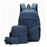 Fashion high quality external USB charging 3 sets schoolbag unisex business laptop backpack back pack