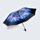 Popular sale double canopy inside blue sky printing 3 folding manual open umbrella