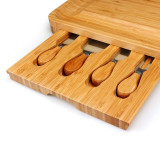 Square Wood Slide Out Drawer Platter Bamboo Slate Cheese Board With Cutlery Set