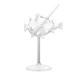 Creative puffer fish shape tall wine glass with thorn fish-shaped glass smoked molecule bar cocktail glass