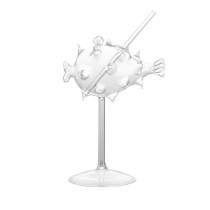 Creative puffer fish shape tall wine glass with thorn fish-shaped glass smoked molecule bar cocktail glass