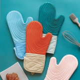 Kitchen Oven Gloves - Silicone and Cotton Double-Layer Heat Resistant Oven Mitts/BBQ Gloves/Grill Gloves