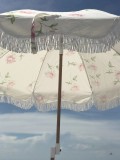 OEM Vintage style large beach umbrella fringes floral beach umbrella with tassel