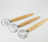 Three-Eye Danish Dough Whisk Wooden Handle Stainless Steel Baking Kitchen Tools