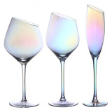 Unique Luxury Custom Fancy Round Handmade Electroplated wine glass Crystal Glitter Colored champagne Glass