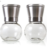 Stainless Steel Salt and Pepper Grinder Set Glass Round Body