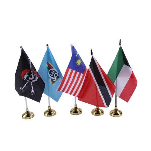 Custom in bulk mini national pirate top table flag stand set wholesale