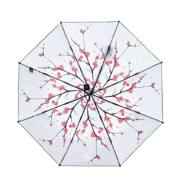 New Type Printing With Cherry Blossom Manual Open & Close 3 Folding Umbrella