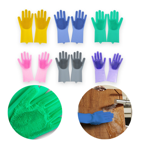 Cleaning Sponge Gloves, Dishwashing Gloves, Silicone Reusable Cleaning Brush Heat Resistant Scrubber Gloves for Housework