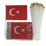 Turkey hand flag custom 14*21cm polyester hand held flag plastic flagpole