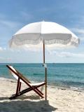cheap high quality easy carry outdoor folding printed beach umbrella with tassels wooden