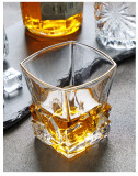 Unique modern rock lead-free crystal glass, scotch whisky or bourbon box twisted angle whisky glass is on sale