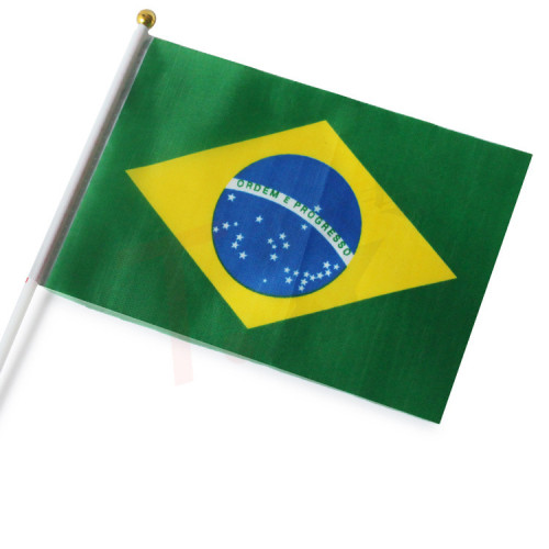 Brazil national flag with flagpole 14*21cm polyester double side Football racing hand flag