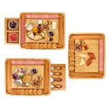 Square Wood Slide Out Drawer Platter Bamboo Slate Cheese Board With Cutlery Set