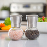 Stainless Steel Salt and Pepper Grinder Set Glass Round Body