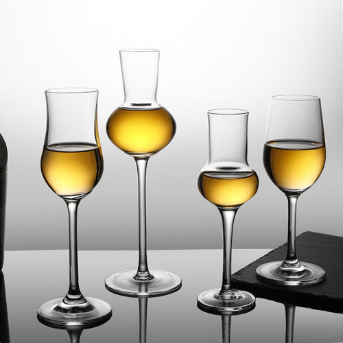 Wholesale a variety of styles long handle wine flavor goblet crystal wine tasting guide glass tulip grappa glass