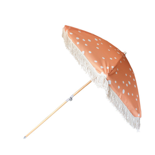 Fantastic luxury uv protection tassel fringe beach umbrella with wooden pole