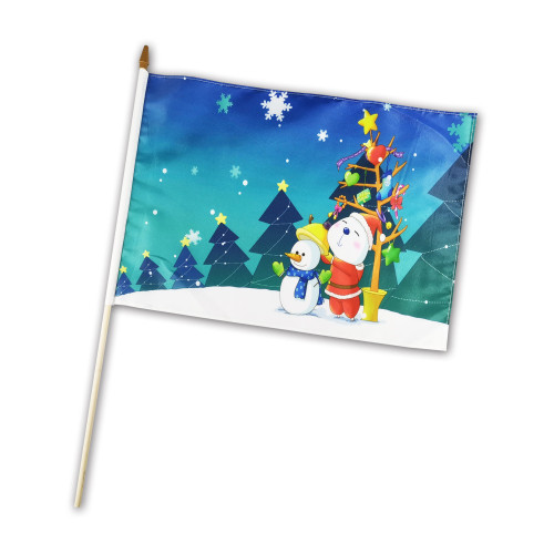 In-stock custom logo Christmas small flag 30*45cm Polyester Christmas hand flag holder