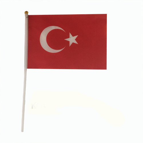 Turkey hand flag custom 14*21cm polyester hand held flag plastic flagpole