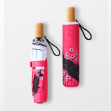 Customize Heat Transfer 4 Fold Cat Umbrella with Black Coated