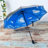 Wholesale 3D Blue Sky White Clouds Print Umbrella Women parasol Paraguas Men Rain Umbrella Sunny Windproof  3 Folding Umbrella\\