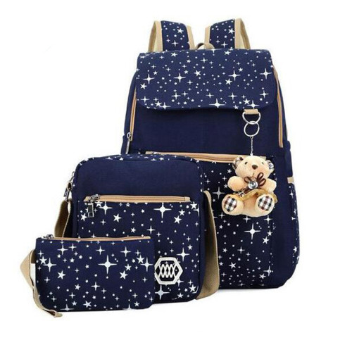 High quality new style wholesale fashion canvas 3 sets school backpack
