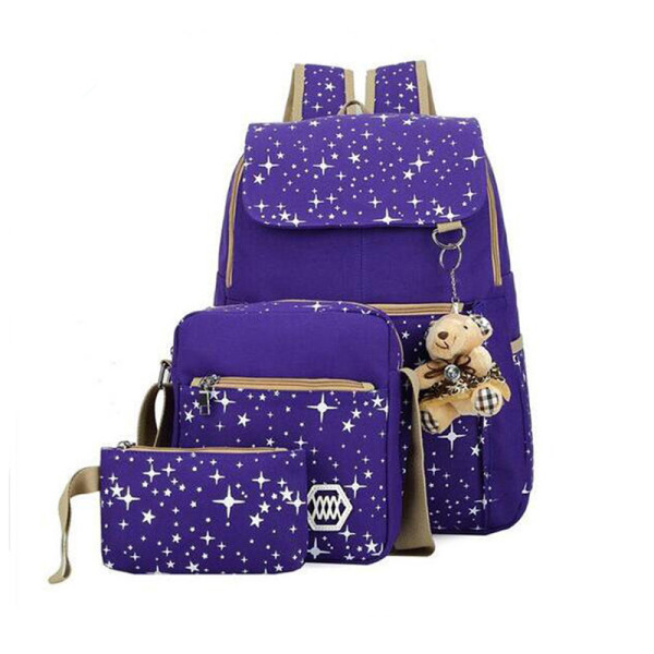 High quality new style wholesale fashion canvas 3 sets school backpack