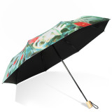 2018 New ideas 21 inches Lazy cat under the tree Wooden handle 3 folding Vinyl umbrella