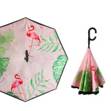 Auto Open Double Layer Inverted Car Reverse Umbrella with C-Shaped Handle