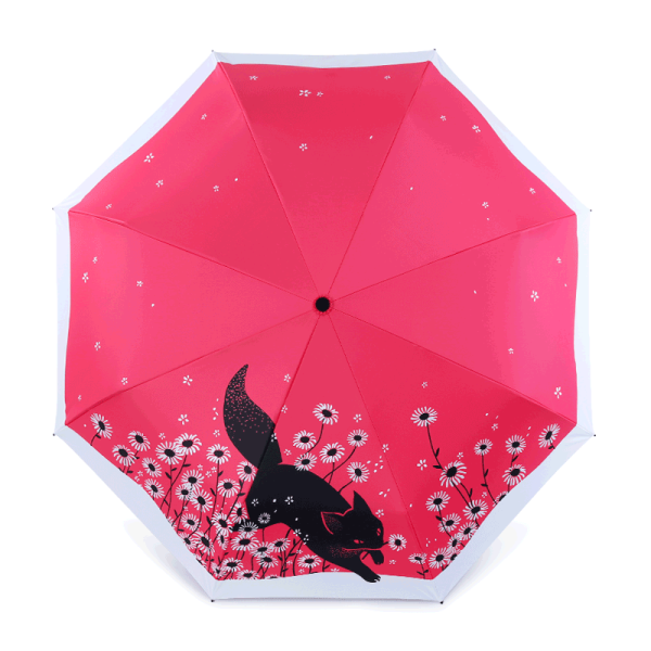 Customize Heat Transfer 4 Fold Cat Umbrella with Black Coated
