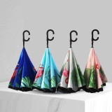 Auto Open Double Layer Inverted Car Reverse Umbrella with C-Shaped Handle