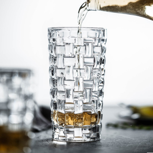 Creative bamboo high ball milk juice glass engraved cocktail glass for bar/restaurant
