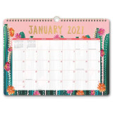 Personlized Logo Foral Printed 2021 Wire-o Binding Monthly Wall Hanging Calendar Planner