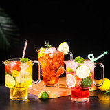 650ml Reusable Stem Wine Glass Clear Cocktail Juice Cup Stackable Glass Cup with handle for  water/tea/milk/juice