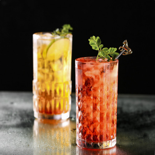 European style embossed flower highball glass mojito straight cocktail glass juice long island iced tea cup