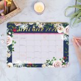 Customized Logo Foral Printed 2021 Wire-O Bound Hanging Large Format Wall Calendar For Planning And Organizing