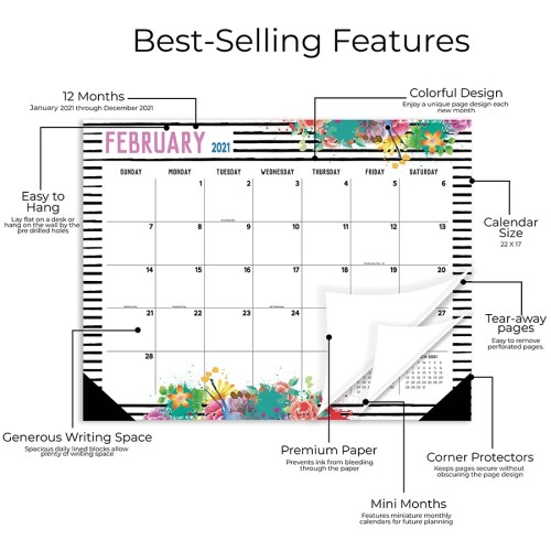 OEM Private Logo CMYK Printed  2021 Monthly Wall Hanging Large Desk Calendar Planner Pad