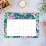 Customized Logo Foral Printed 2021 Wire-O Bound Hanging Large Format Wall Calendar For Planning And Organizing