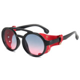 Superhot Eyewear 17745 Retro Round Leather Side Shields Steampunk Sunglasses