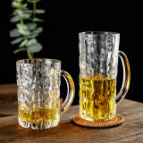 Traditional Beer Mug glasses Set Newly designed beer mug with handle in bark pattern glass