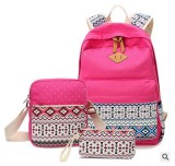 Girls Canvas School Backpack Set 3 in 1 with lunch bag College Laptop USB Backpack Casual Daypack for Teen Girls