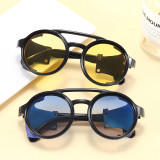 Superhot Eyewear 17745 Retro Round Leather Side Shields Steampunk Sunglasses