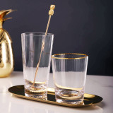 Creative luxury golden rim cocktail glass. Striped juice glass. household drinking water beer glass