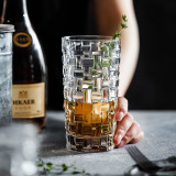 Creative bamboo high ball milk juice glass engraved cocktail glass for bar/restaurant