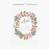 Customized Floral 4 color Printed Sprial 12 Monthly New Year Wall Hanging Calendar Planner